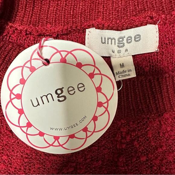 NWT Umgee Puff Sleeve Boat Neck Sweater in Cherry Red Size Medium - Picture 6 of 8